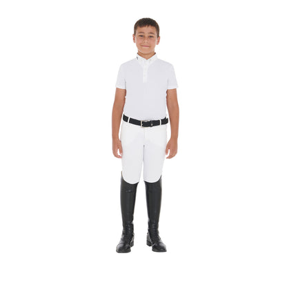 Polo de niño de concurso slim fit cuatro botones Equestro - Blanco