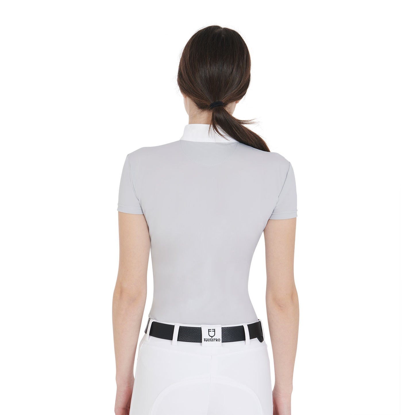 Polo de mujer de concurso entallada de manga corta Equestro - Grey/White