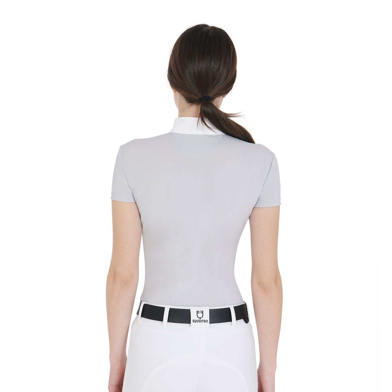 Polo de mujer de concurso entallada de manga corta Equestro - Grey/White