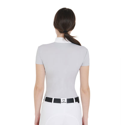 Polo de mujer de concurso entallada de manga corta Equestro - Grey/White