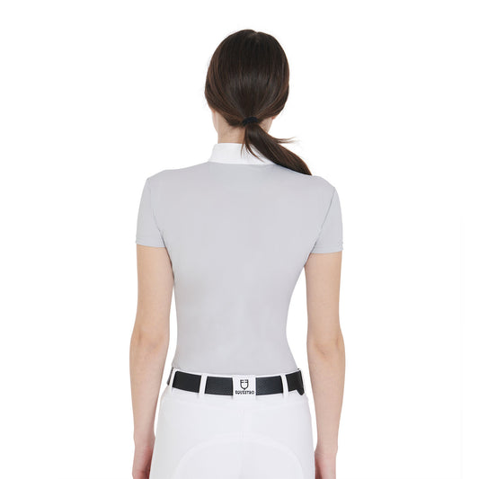 Polo de mujer de concurso entallada de manga corta Equestro - Grey/White