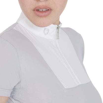 Polo de mujer de concurso entallada de manga corta Equestro - Grey/White
