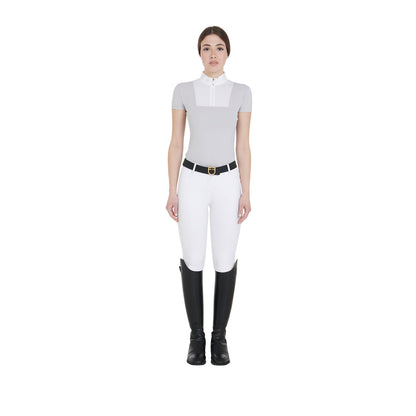 Polo de mujer de concurso entallada de manga corta Equestro - Grey/White