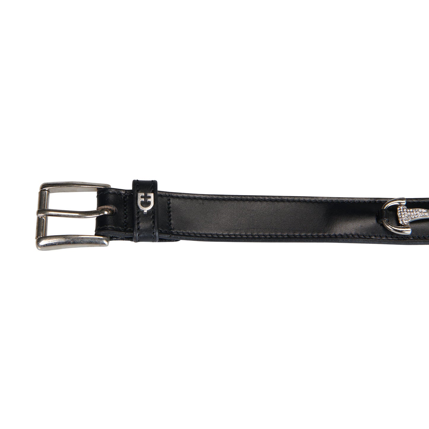 Cinturón de cuero con detalles de hilos y strass Equestro - Black/Silver