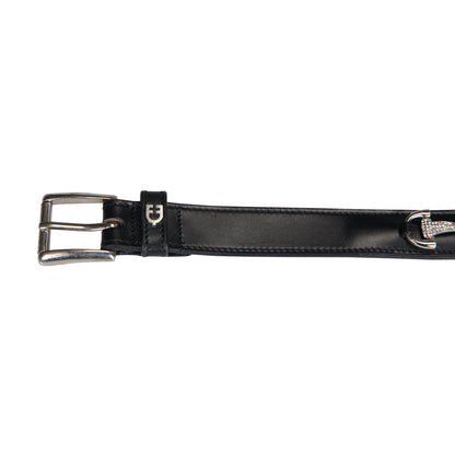Cinturón de cuero con detalles de hilos y strass Equestro - Black/Silver