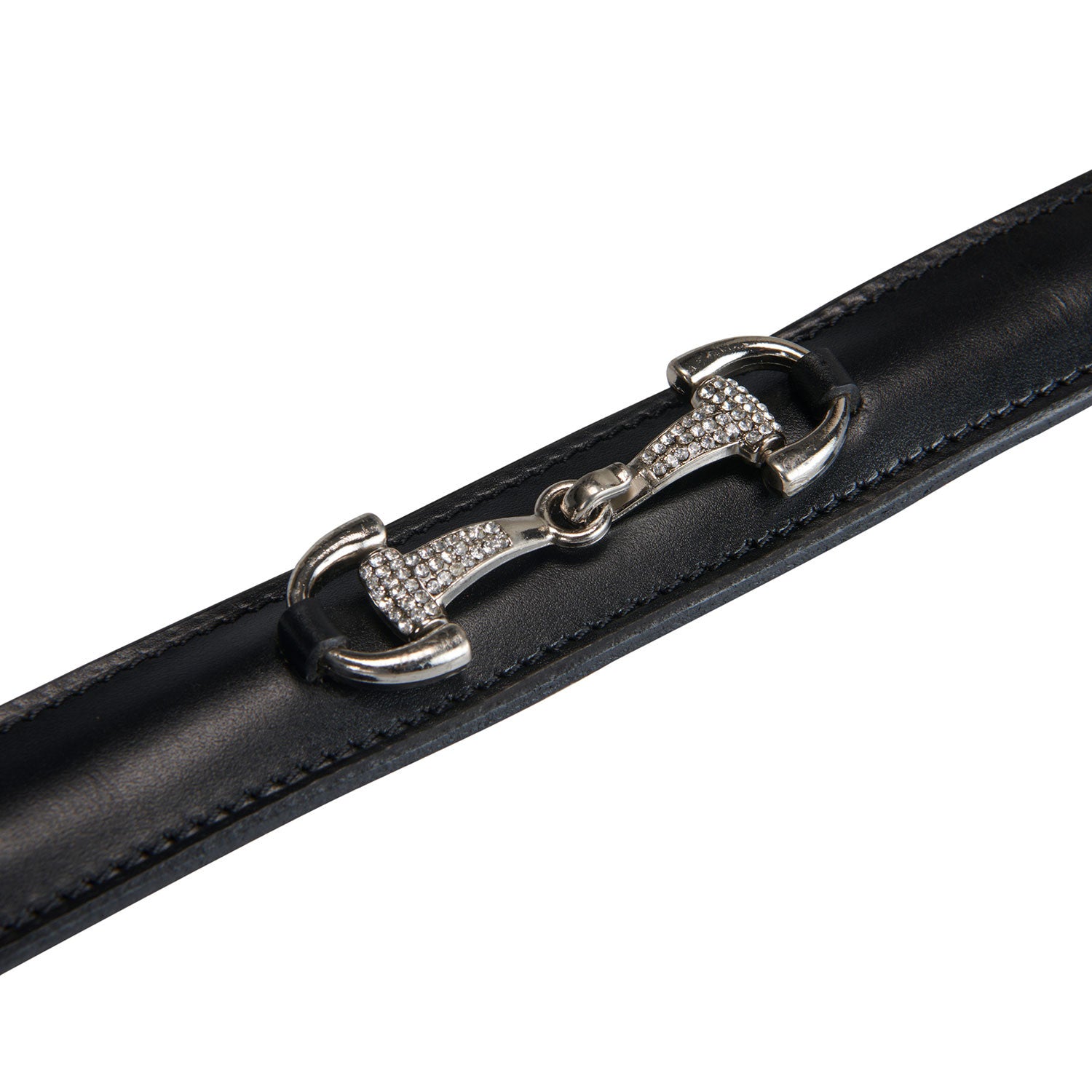 Cinturón de cuero con detalles de hilos y strass Equestro - Black/Silver