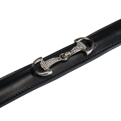 Cinturón de cuero con detalles de hilos y strass Equestro - Black/Silver