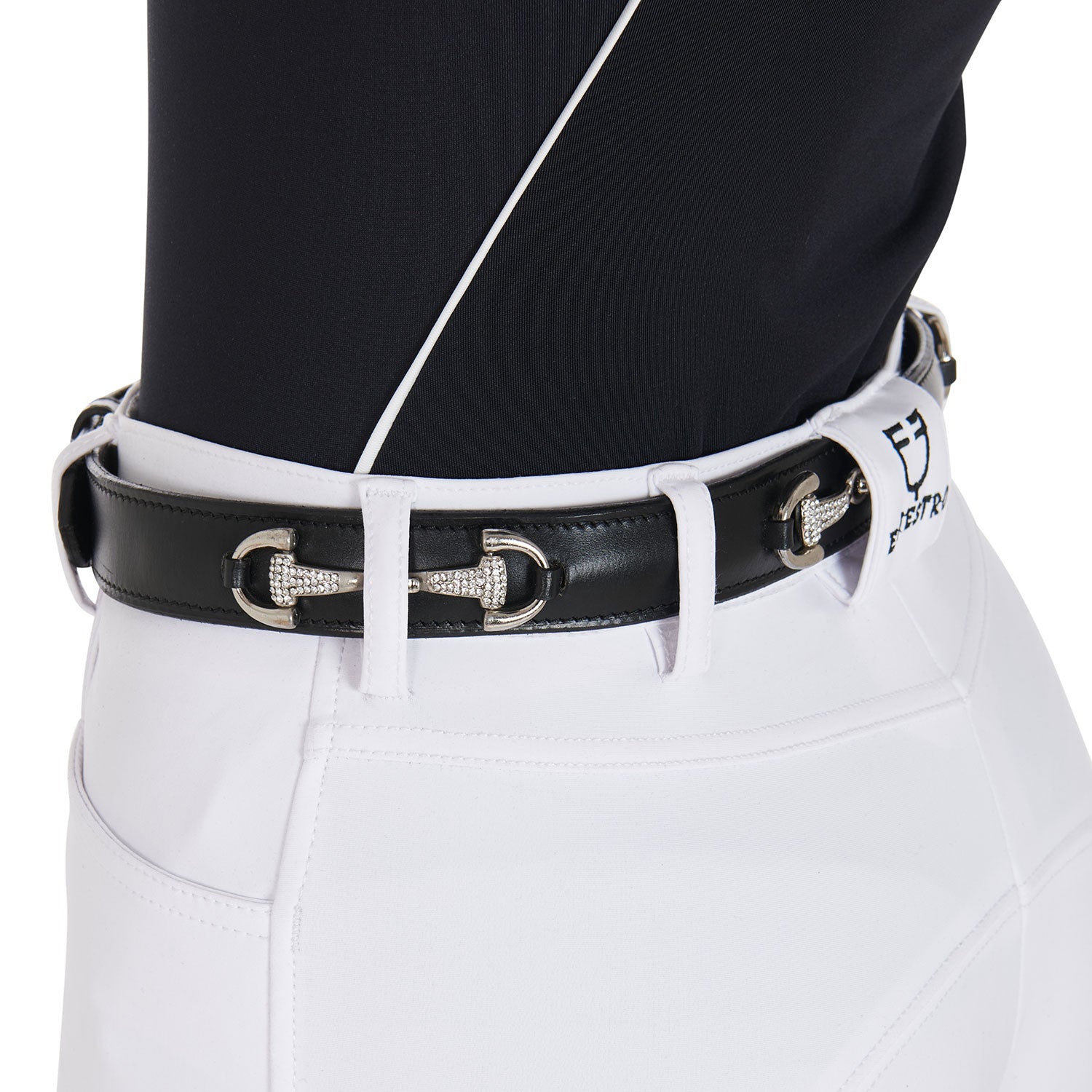Cinturón de cuero con detalles de hilos y strass Equestro - Black/Silver