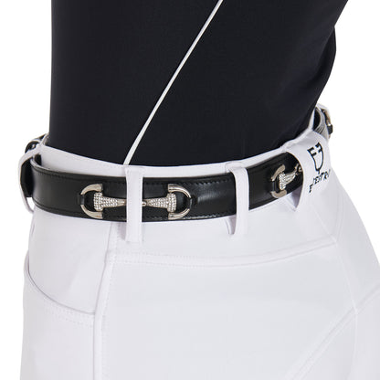 Cinturón de cuero con detalles de hilos y strass Equestro - Black/Silver