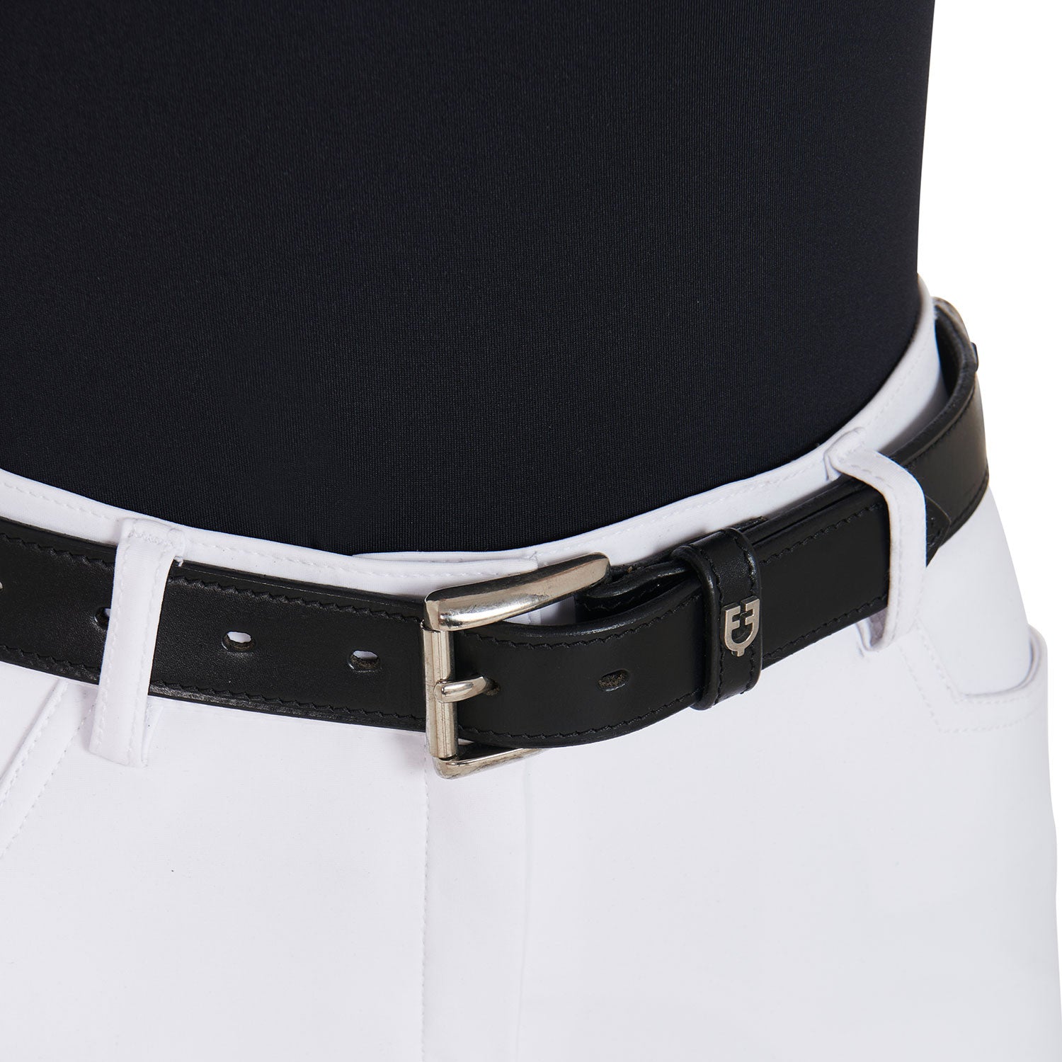 Cinturón de cuero con detalles de hilos y strass Equestro - Black/Silver