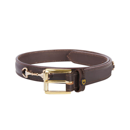 Cinturón de cuero con detalles de hilos y strass Equestro - Brown/Gold