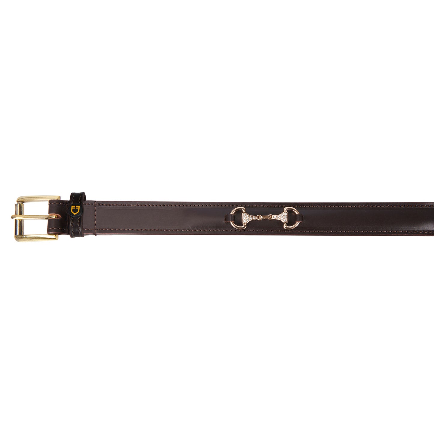 Cinturón de cuero con detalles de hilos y strass Equestro - Brown/Gold