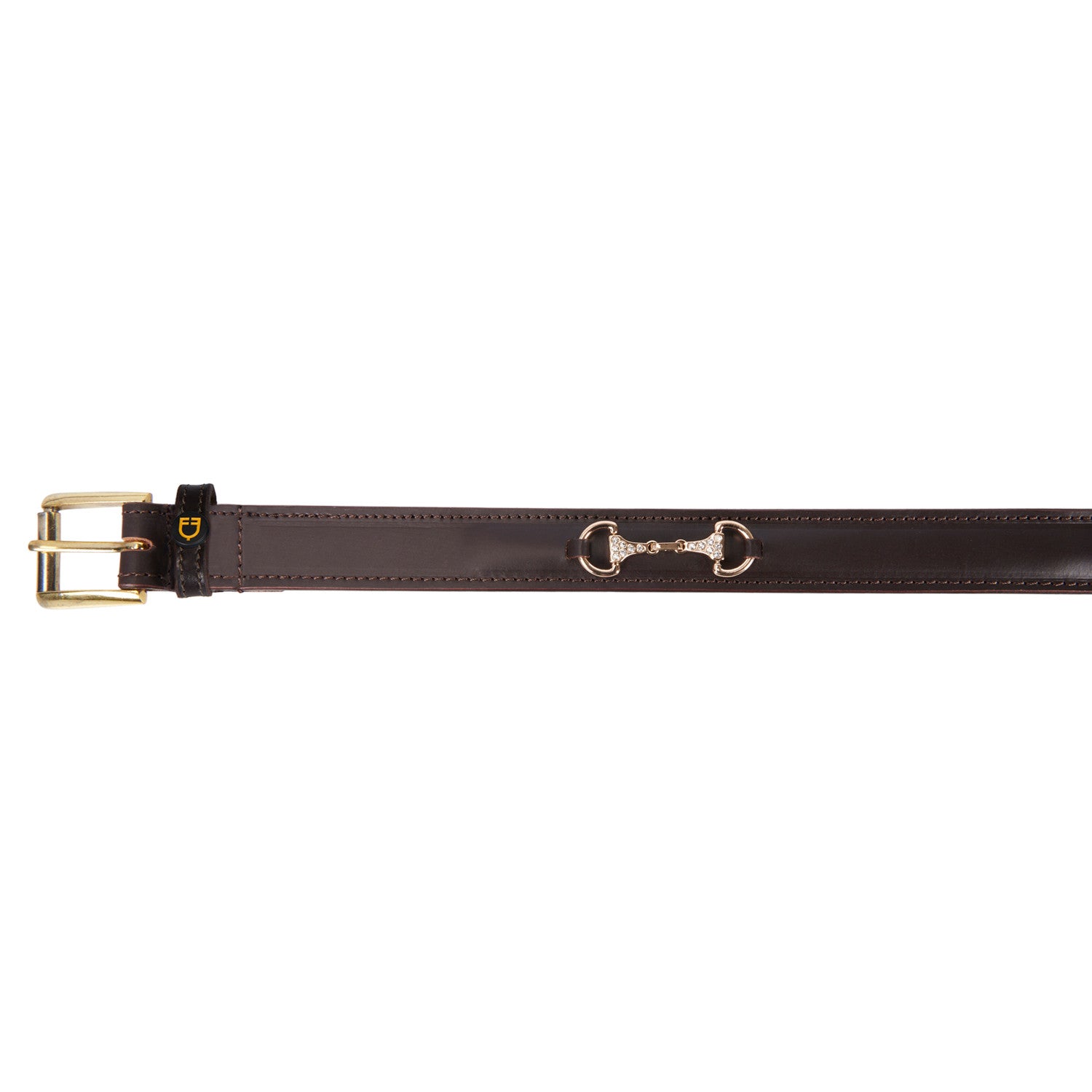 Cinturón de cuero con detalles de hilos y strass Equestro - Brown/Gold