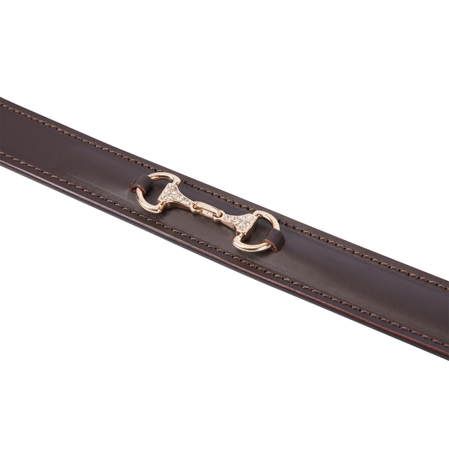 Cinturón de cuero con detalles de hilos y strass Equestro - Brown/Gold