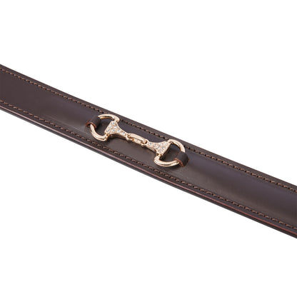 Cinturón de cuero con detalles de hilos y strass Equestro - Brown/Gold