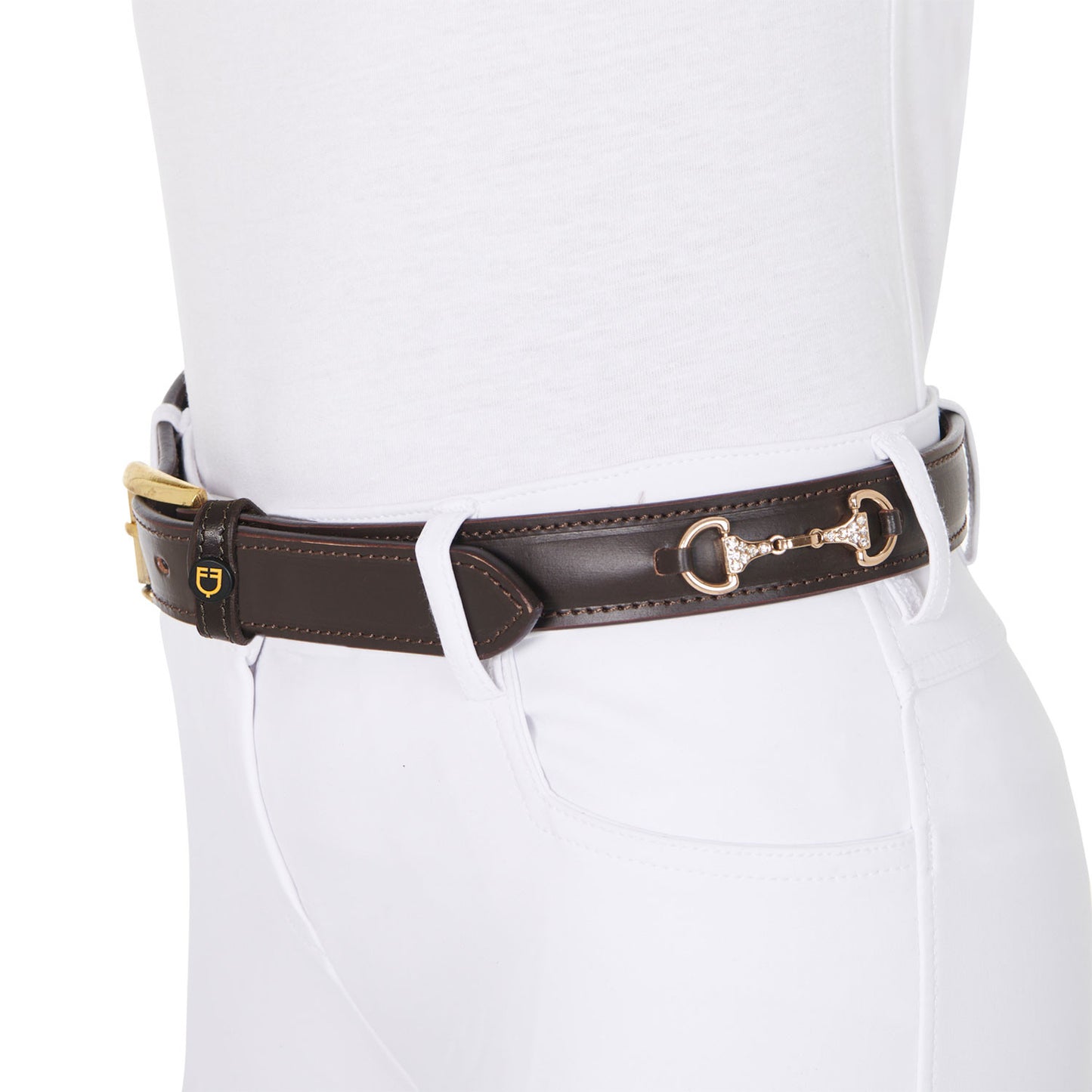 Cinturón de cuero con detalles de hilos y strass Equestro - Brown/Gold