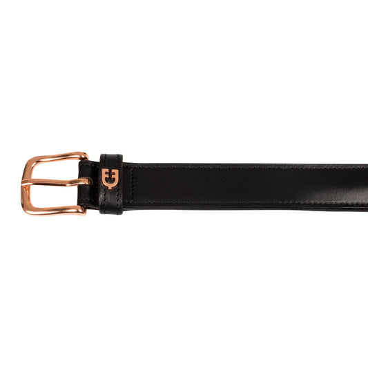 Cinturón inglés con detalles de hilos oro rosa Equestro - Negro