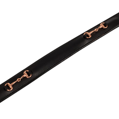 Cinturón inglés con detalles de hilos oro rosa Equestro - Negro