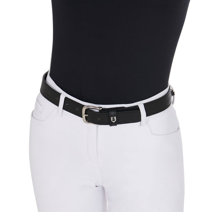 Cinturón de cuero con detalles de ribete Equestro - Black/Silver