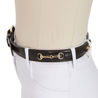 Cinturón de cuero con detalles de ribete Equestro - Brown/Gold