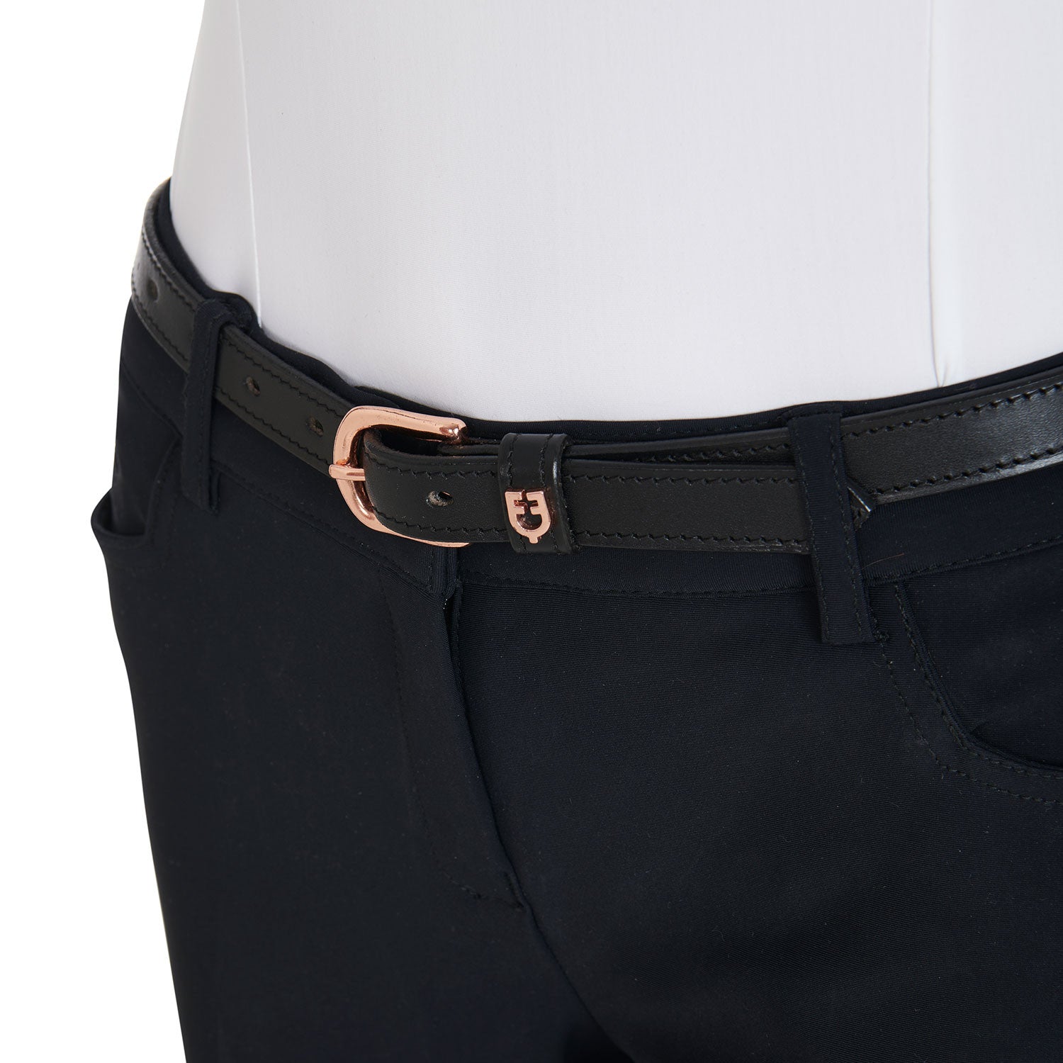 Cinturón de cuero con tachuelas oro rosa Equestro - Negro