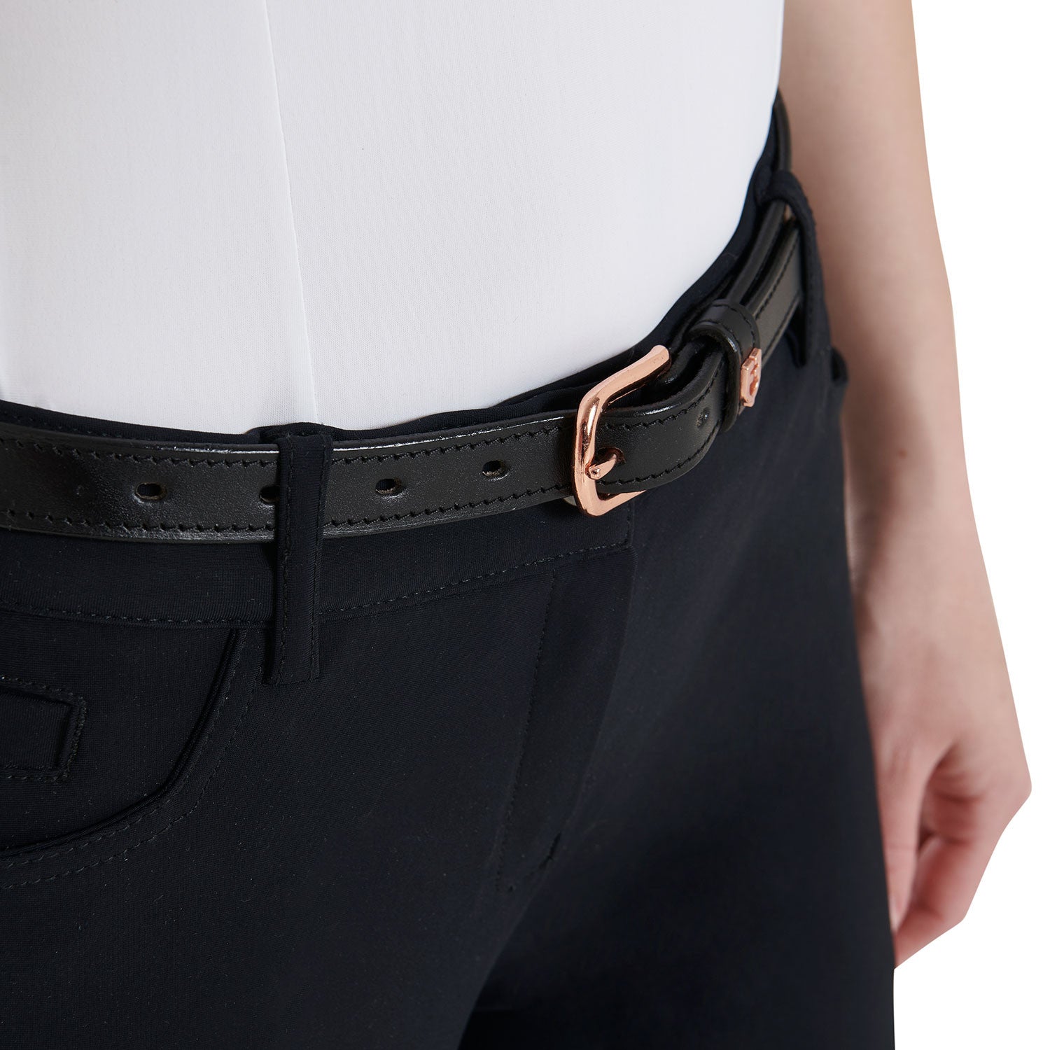 Cinturón de cuero con tachuelas oro rosa Equestro - Negro