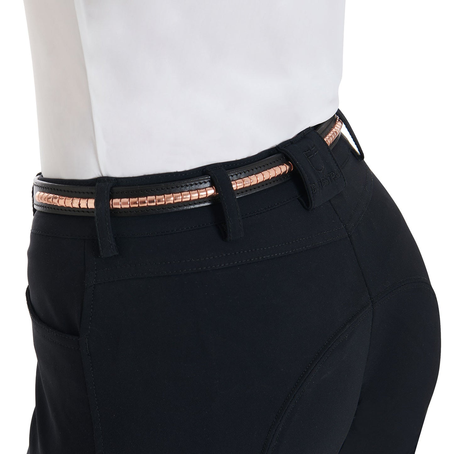 Cinturón de cuero con tachuelas oro rosa Equestro - Negro