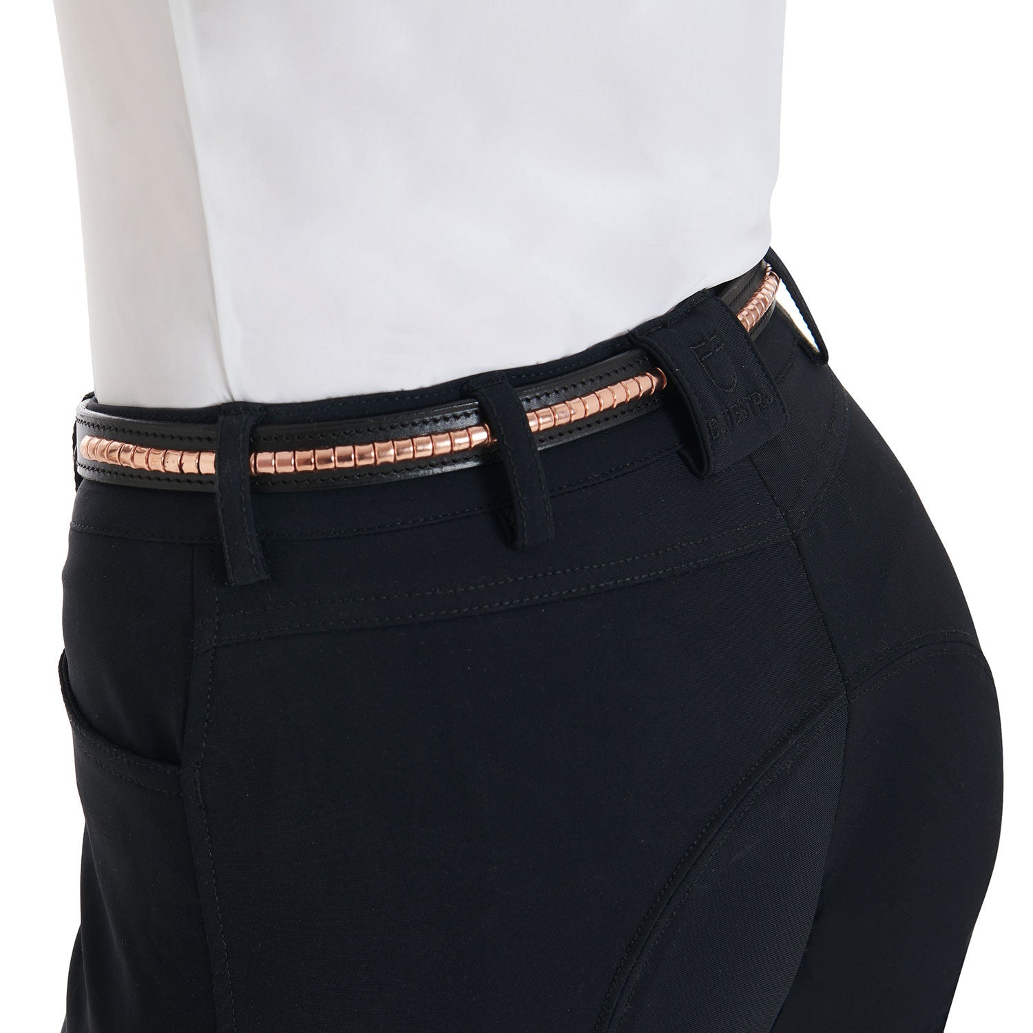 Cinturón de cuero con tachuelas oro rosa Equestro - Negro