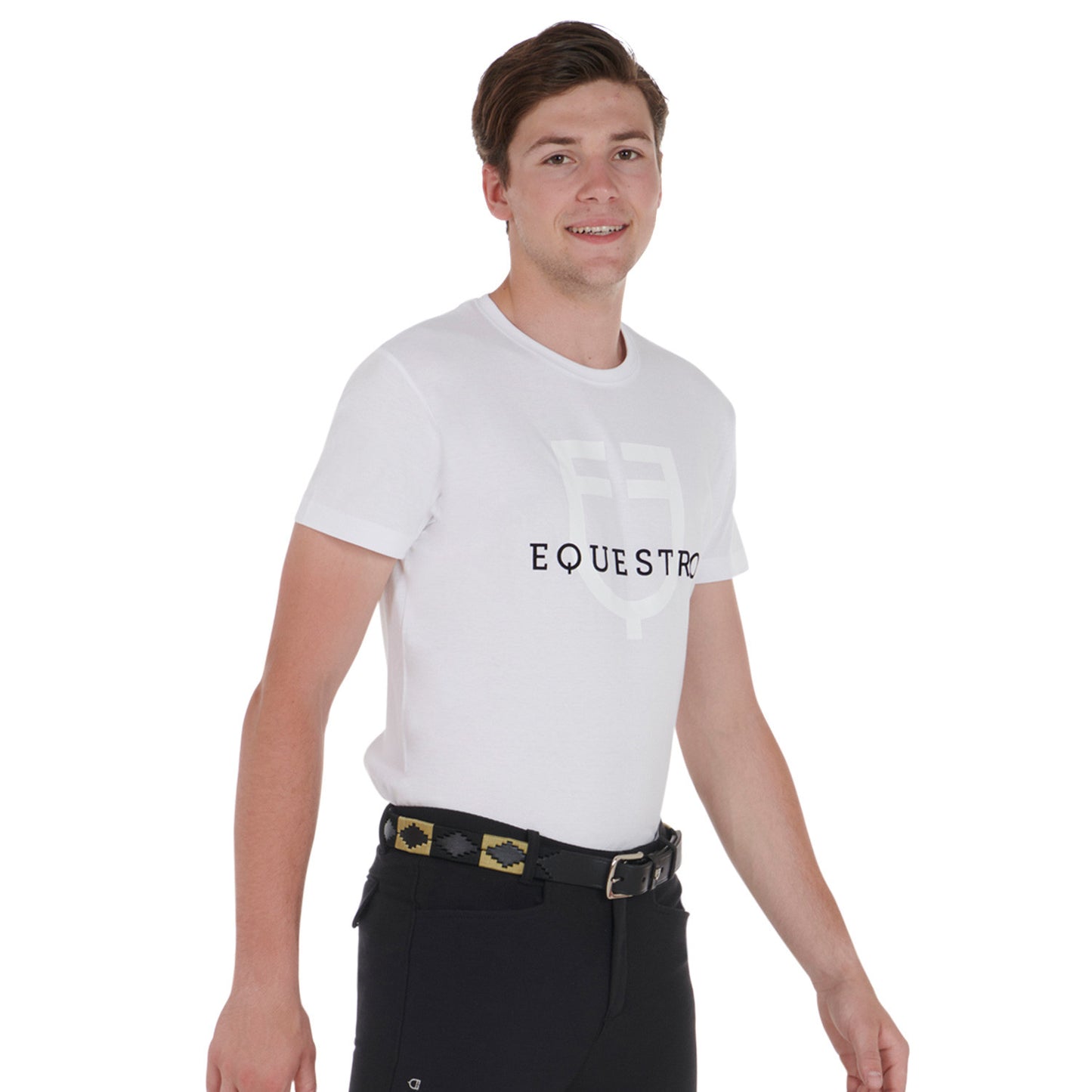 Cinturón de cuero con motivo Southwest Equestro - Black/Beige/Black