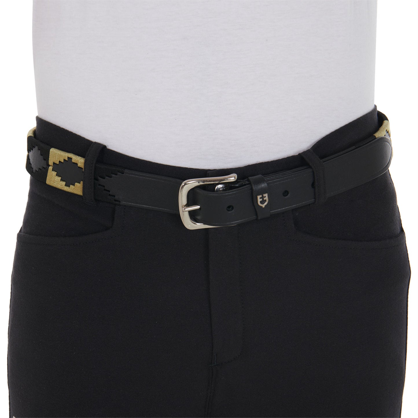Cinturón de cuero con motivo Southwest Equestro - Black/Beige/Black