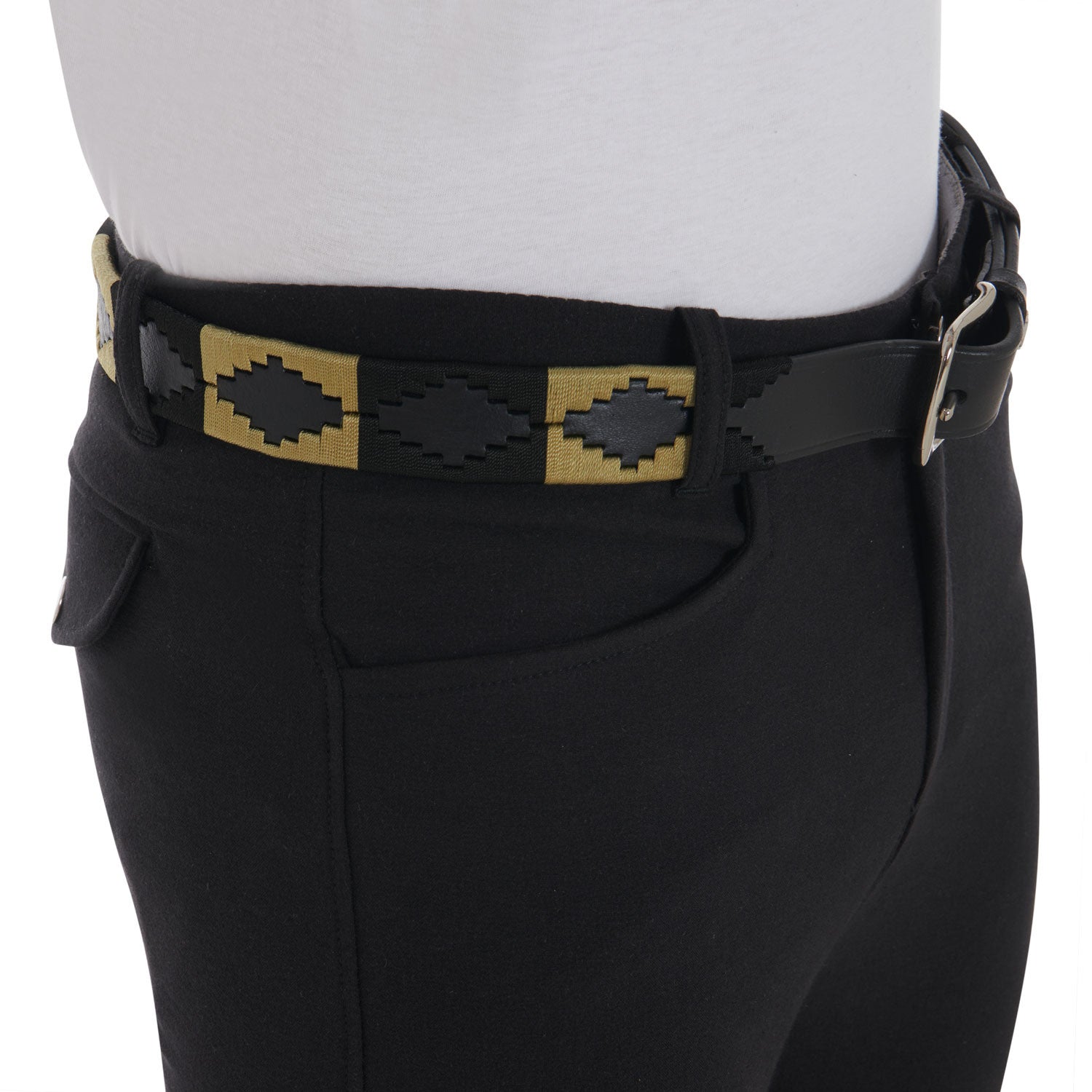 Cinturón de cuero con motivo Southwest Equestro - Black/Beige/Black