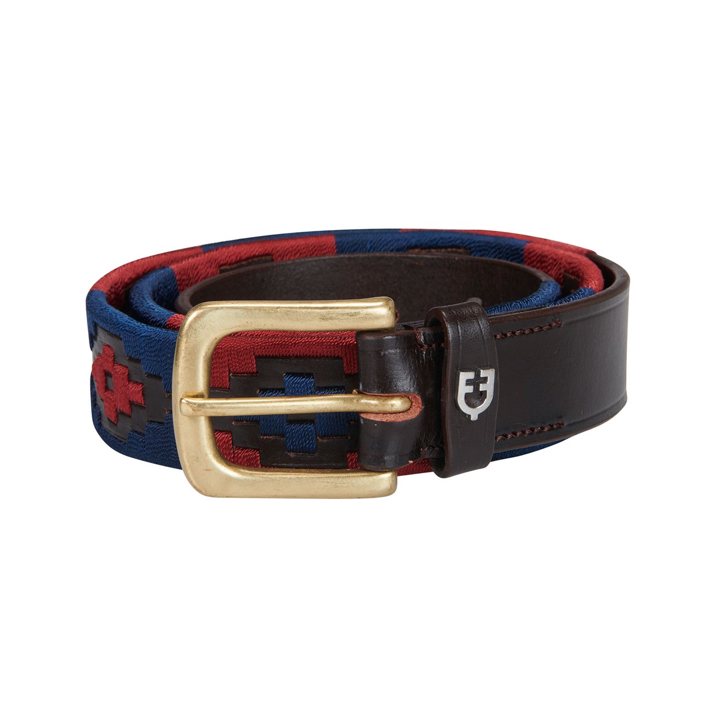 Cinturón de cuero con motivo Southwest Equestro - Brown/Blue/Burgundy