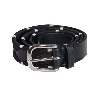 Cinturón de cuero con bordados en blanco y negro Equestro