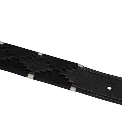 Cinturón de cuero con bordados en blanco y negro Equestro - Negro