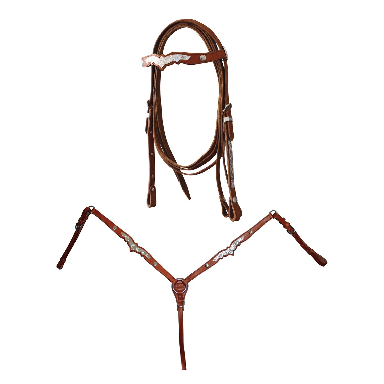 Testera + pechera acabados en plata con riendas Lakota - Natural