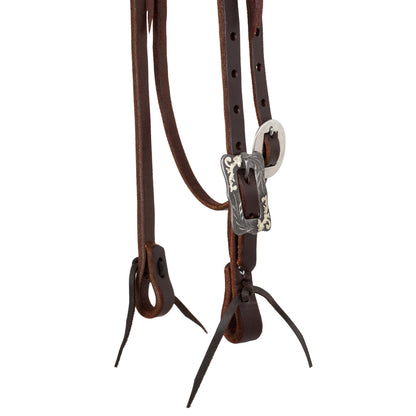 Frontalera hebilla de acero negro cabezada engrase estilo western Berlin Custom Leather - Marrón