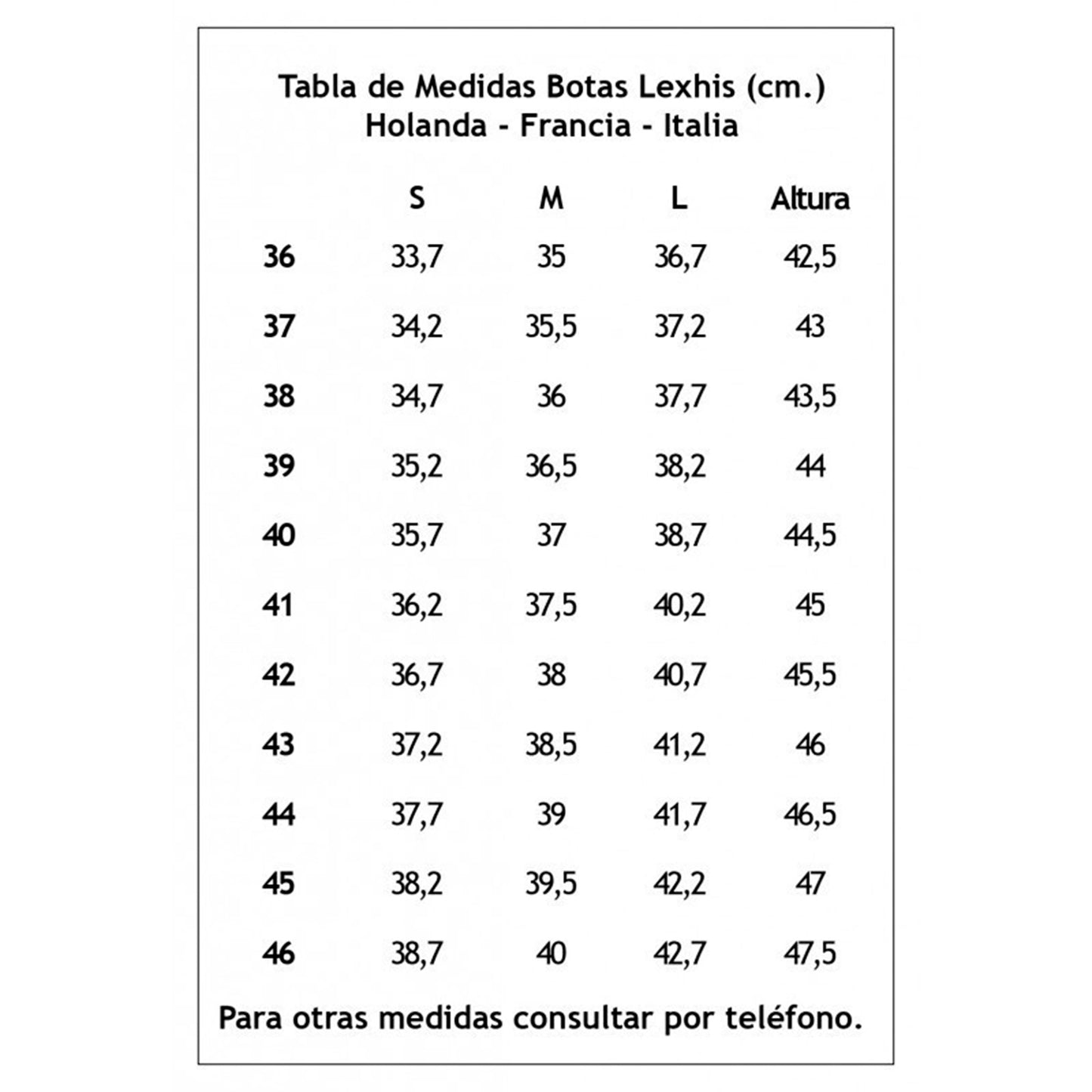 Bota De Montar Lexhis -Holanda- tallas