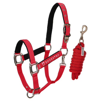 Cabezada doblemente regulable acolchada Equestro - Rojo
