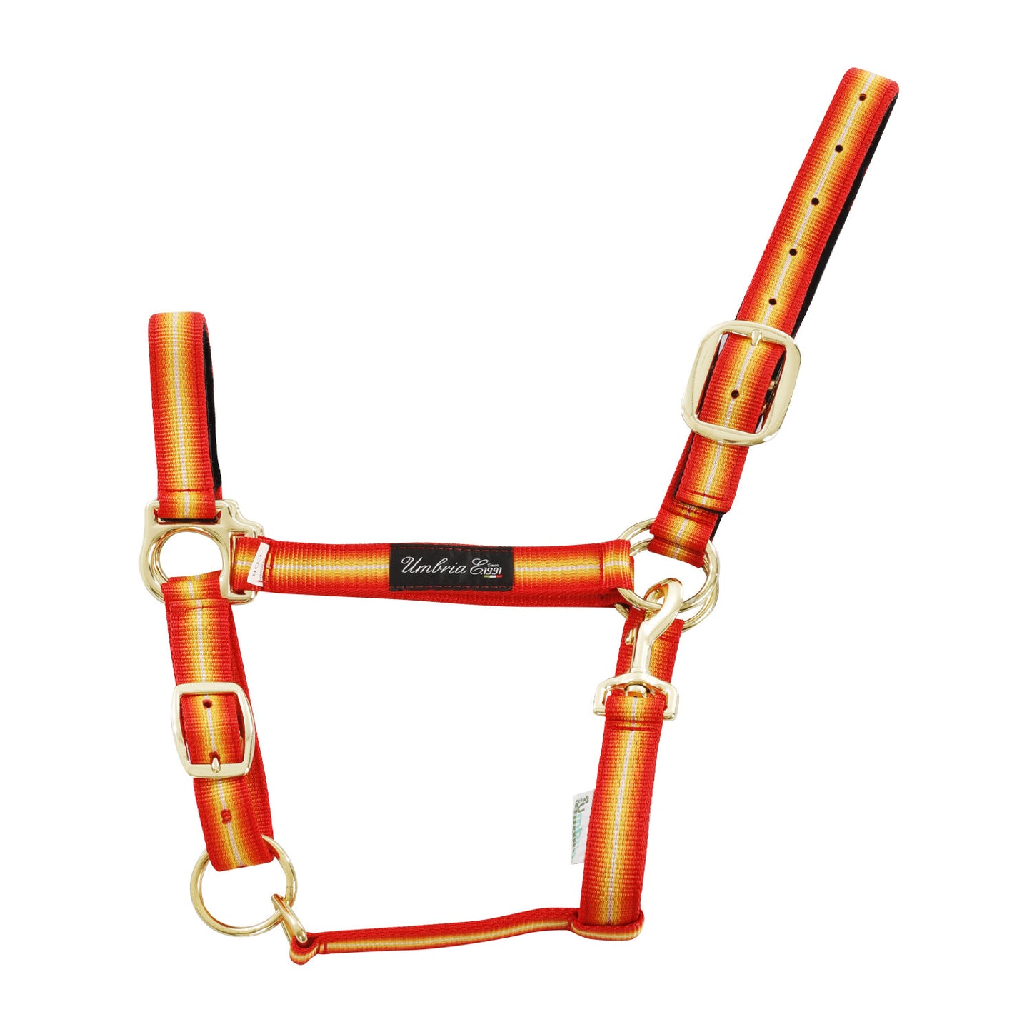 Cabezada de nailon con refuerzo de cuero Umbria Equitazione - Red/Yellow