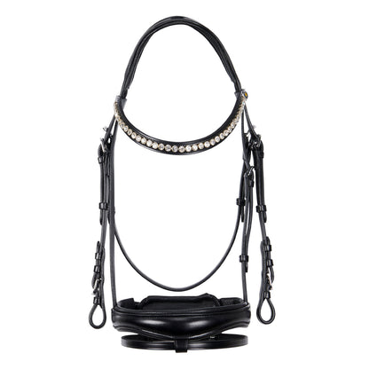 Cabezada inglesa de cuero con brillantitos nueva Equestro - Negro