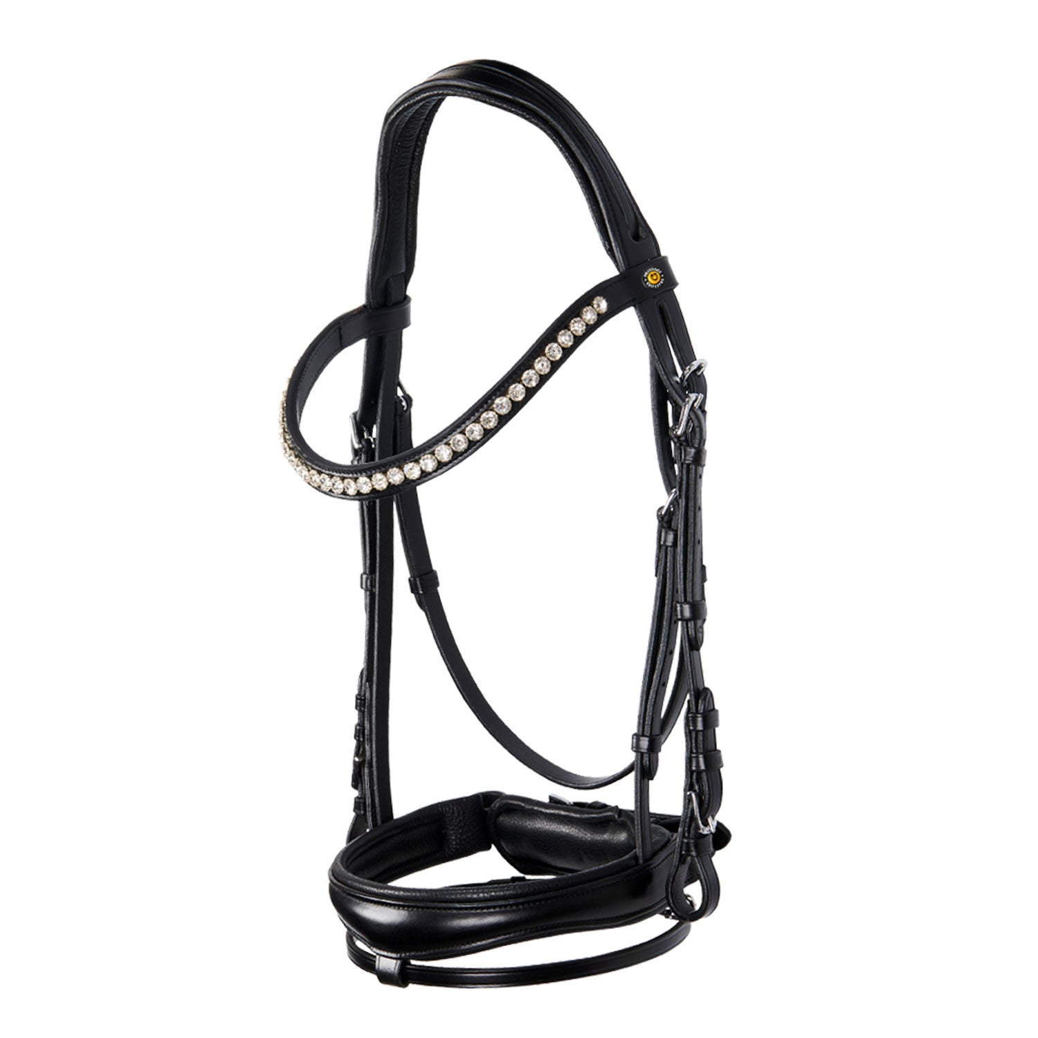 Cabezada inglesa de cuero con brillantitos nueva Equestro - Negro