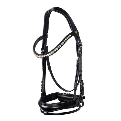 Cabezada inglesa de cuero con brillantitos nueva Equestro - Negro