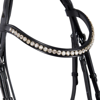 Cabezada inglesa de cuero con brillantitos nueva Equestro - Negro