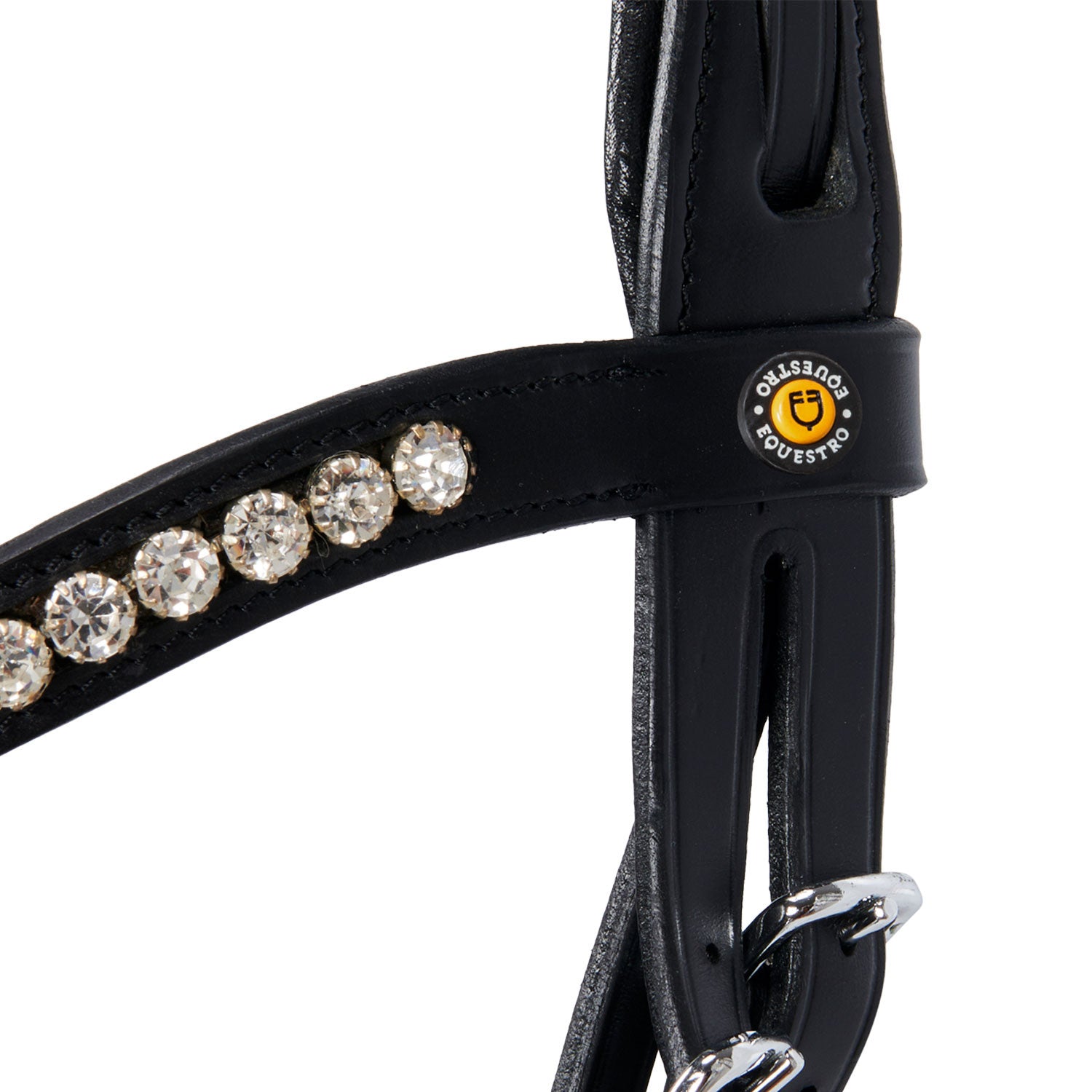 Cabezada inglesa de cuero con brillantitos nueva Equestro - Negro