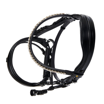 Cabezada inglesa de cuero con brillantitos nueva Equestro - Negro