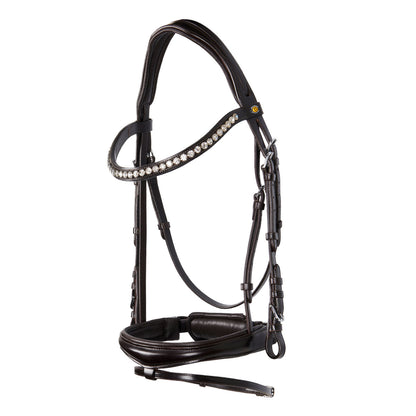 Cabezada inglesa de cuero con brillantitos nueva Equestro - Marrón oscuro