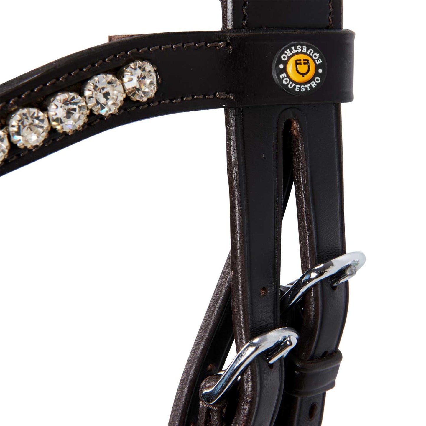 Cabezada inglesa de cuero con brillantitos nueva Equestro - Marrón oscuro