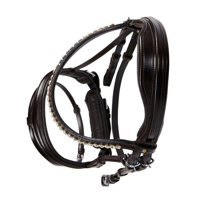 Cabezada inglesa de cuero con brillantitos nueva Equestro - Marrón oscuro