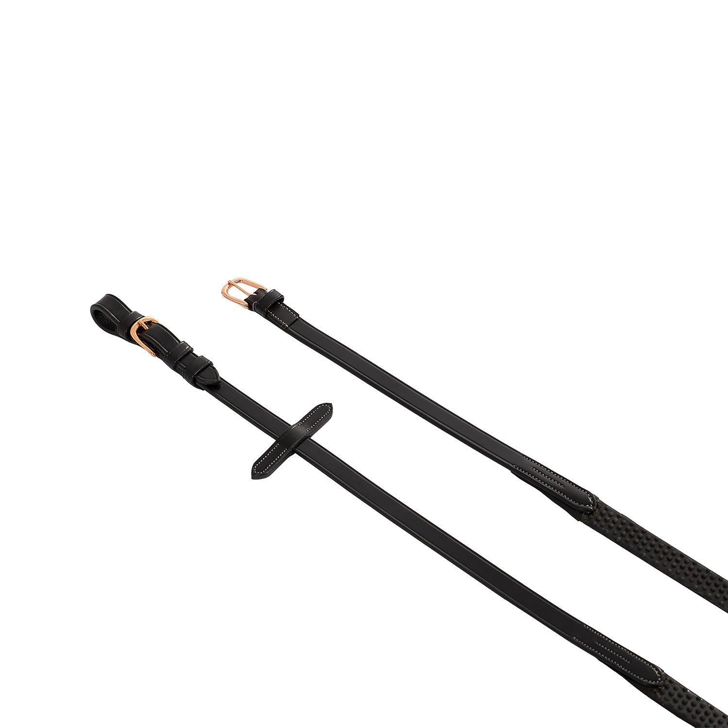 Riendas para cabezada inglesa cuero y goma hebillas rose gold Equestro