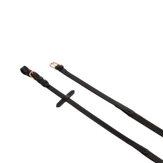 Riendas para cabezada inglesa cuero y goma hebillas rose gold Equestro